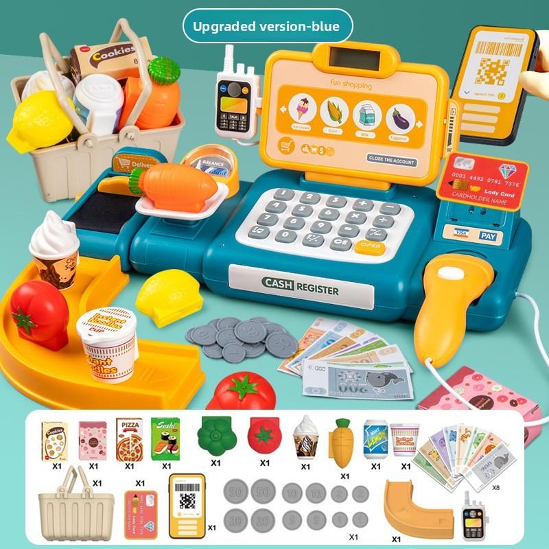 Пластиковая интерактивная игрушка кассовый аппарат для детей с мигающим светом и питанием от батареек