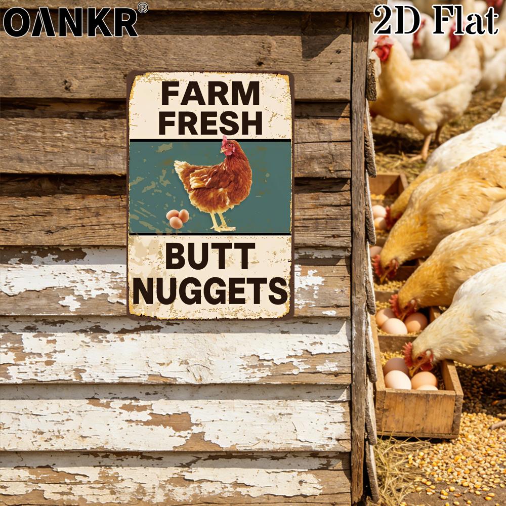 Vintage Farm Fresh Butt Nuggets Metal Tin Sign Ideal Gift Retro Chicken Poster Metal Signs for Farm Garden Home Wall Decor