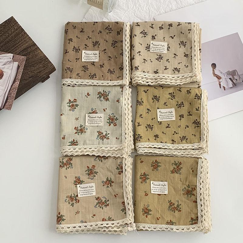 Spring and Summer Cotton and Linen Floral 58 Lace Small Square Scarf Headscarf Women's Literary Small Silk Scarf Decorative Scarf Headband Scarf