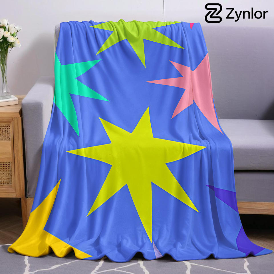 Color Star Cutout Lightweight Microfiber Soft Christmas Fleece Blanket Warm Cozy Throw for Bed Sofa Office Travel All Season