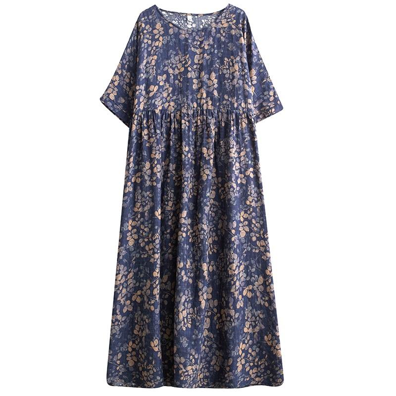 Short Sleeve Plus Size Cotton Vintage Floral New In Dresses for Women Casual Loose Long Summer Dress