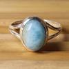 Natural Larimar Gemstone Ring, Solid 925 Sterling Silver Ring, Oval Cabochon Ring, Stacking Ring, Women Ring, Birthstone Jewelry