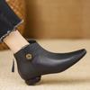 Fashion Booties Autumn New Pointed Toe Rear Zipper Metal Buckle Soft Sole Anti-Slip Wear-Resistant Single Boots
