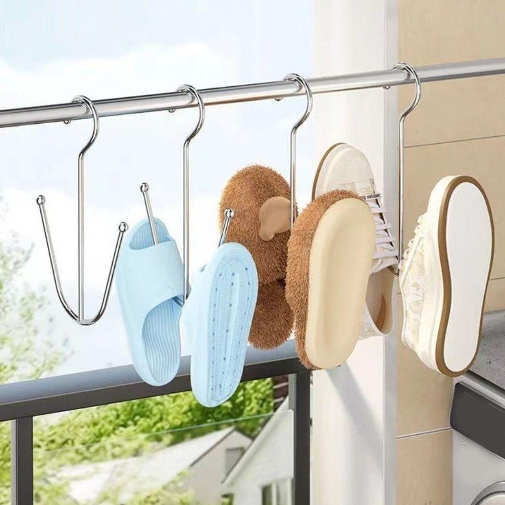 5PCS Stainless Steel Double Hook Shoe Rack Space Saving Sports Shoes Hooks  Outdoor Balcony