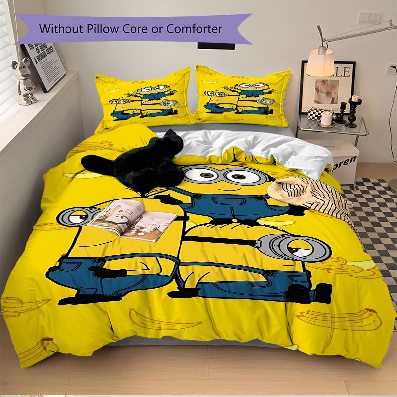 3Pcs Minions Yellow Background Bedding Sets For All Sizes New 3D Printed Bed Cover Comforter Duvet Cover Pillowcase Bedroom Decoration