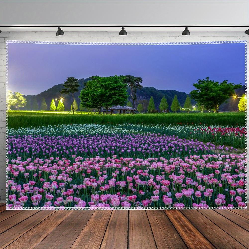 1pc Ultra Large Size Colorful Tulip Landscape Photo Huge Digital Printing Tapestry Aesthetic Printing Polyester for Living R
