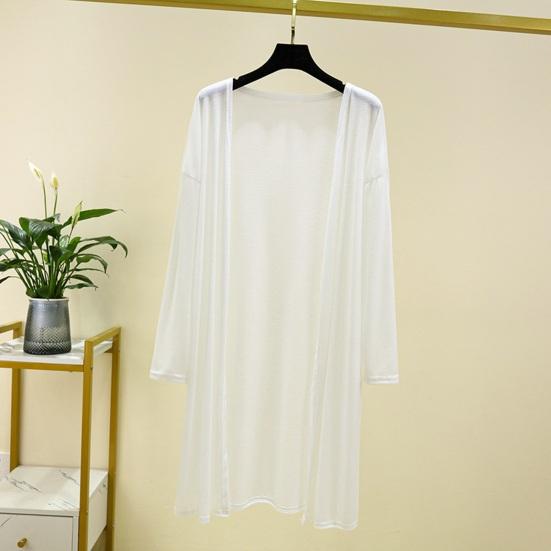 Женское повседневное пальто без воротника с длинным рукавом и открытой строчкой, кардиган средней длины, однотонное тонкое солнцезащитное пальто