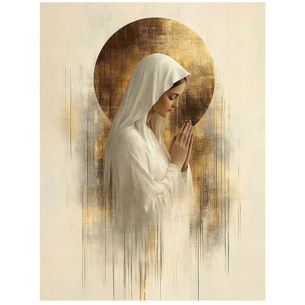 Modlitwa W Ciszy - Maryja Modlitwa W Ciszy - Maryja, 40X50 Cm, Rama Aluminiowa Złota, Papier Matowy 230 Gsm