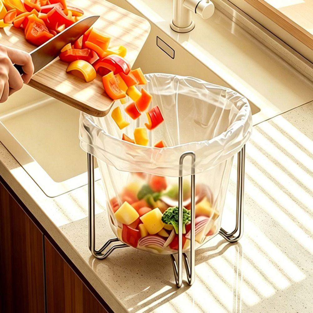 304 Stainless Steel Trash Bag Holder Portable Waste Bag Support Stand For Food Scrap