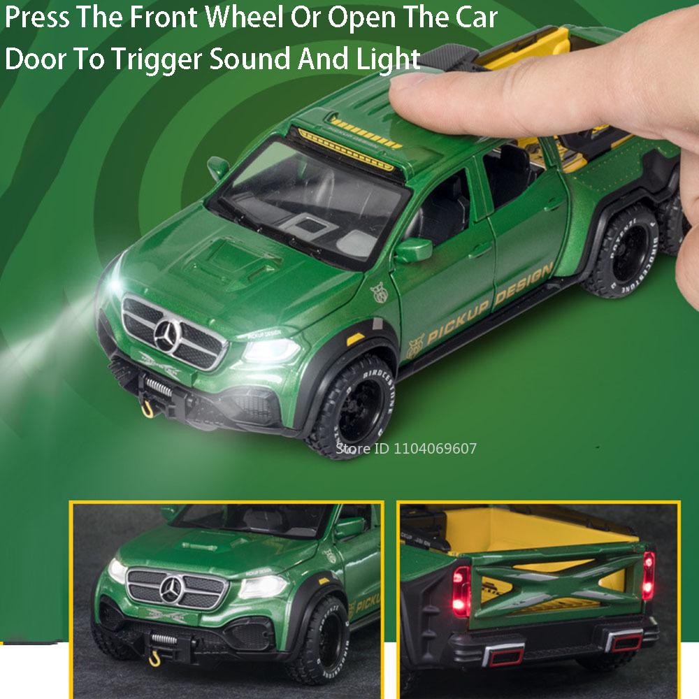 1:28 Scale UNIMOG ORV X-Class Exy 6x6 Toy Car Model Alloy Diecast Pull Back Simulation Sound Light Metal Vehicles for Boys