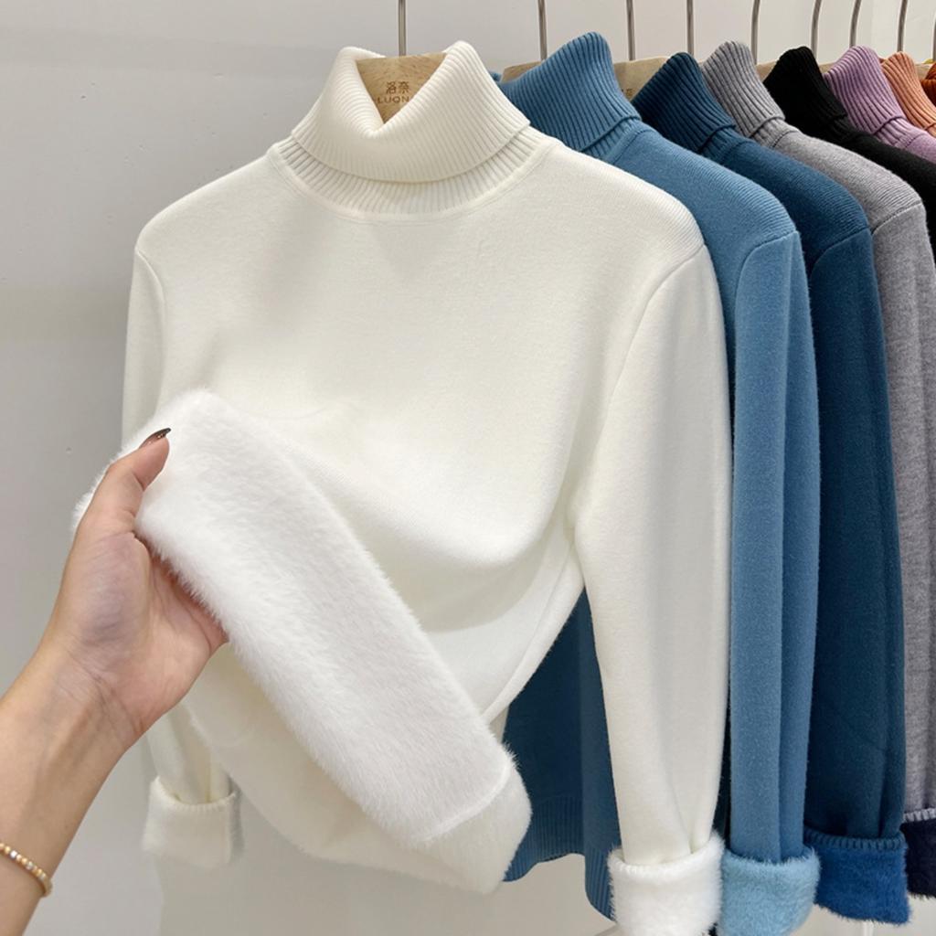 Бархатный свитер с высоким воротом One Piece с утолщенным бархатом для женщин, новая теплая базовая кофта с длинным рукавом на осень и зиму