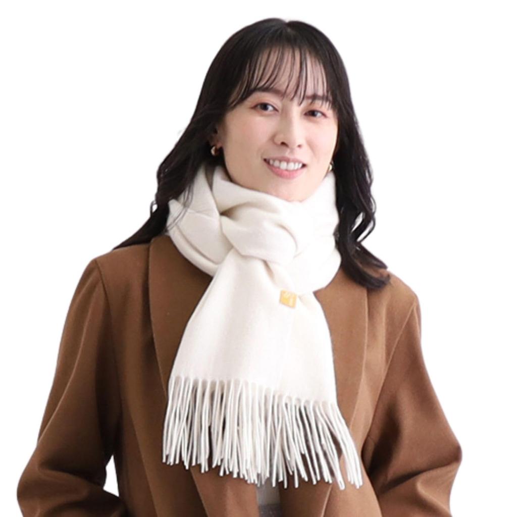 Miel Cashmere Scarf Stole for 60cm Cashmere Stole for White [Moonbat] 100% Women, Washable, Large, Thick, Plain, Wide, Warm, Winter, Fluffy, Gift,