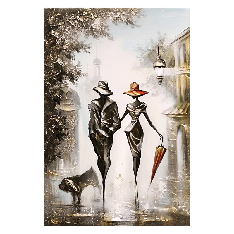 Золотая пара с зонтиком, городской пейзаж, холст, живопись, постеры, принт, абстрактные романтические настенные художественные фотографии для комнаты, домашний декор