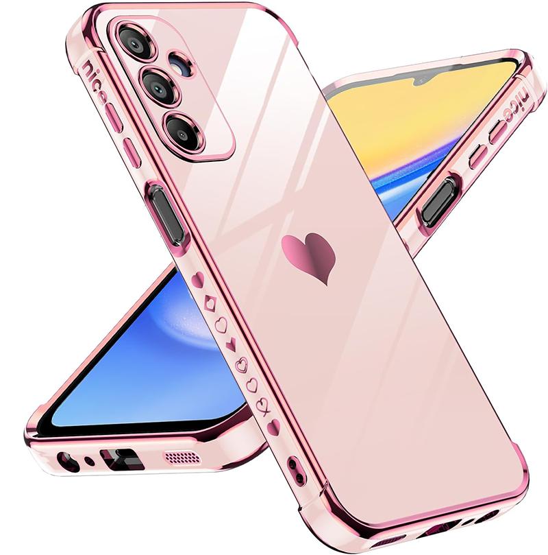 Роскошный угловой силиконовый чехол Love Heart с сердечком для Samsung Galaxy S24 S23 S22 Fe A55 A54 A34, противоударный чехол с гальваническим покрытием