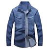Spring Autumn Men's Long Sleeve Denim Shirts Solid Color Fashion Cotton Turn Down Collar Casual Shirt Men Vintage Jean Tops Man