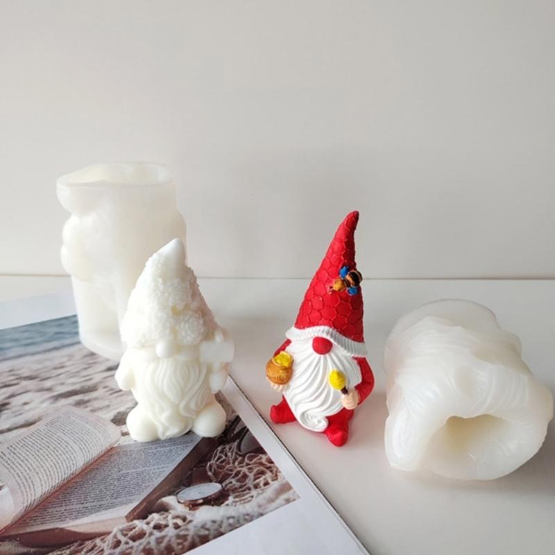 4Pcs Dwarf Santa Decoration 3D Candle Moulds  Candle Epoxy Mold Handmade   Wax Soap Molds for Decorations