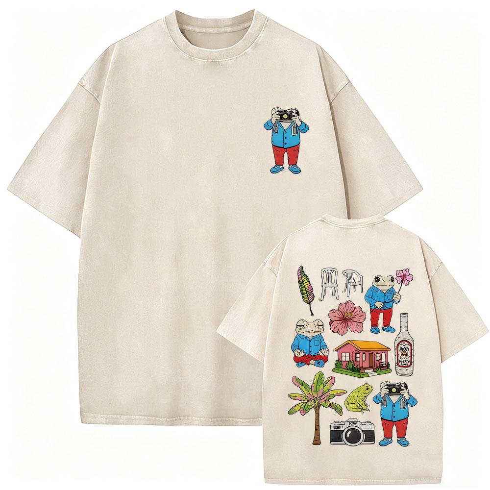 Rapper Bad Bunny Vintage Washed Tshirt Debi Tirar Mas Fotos DTMF World Tour T Shirts Men Women Fashion Hip Hop Tshirts