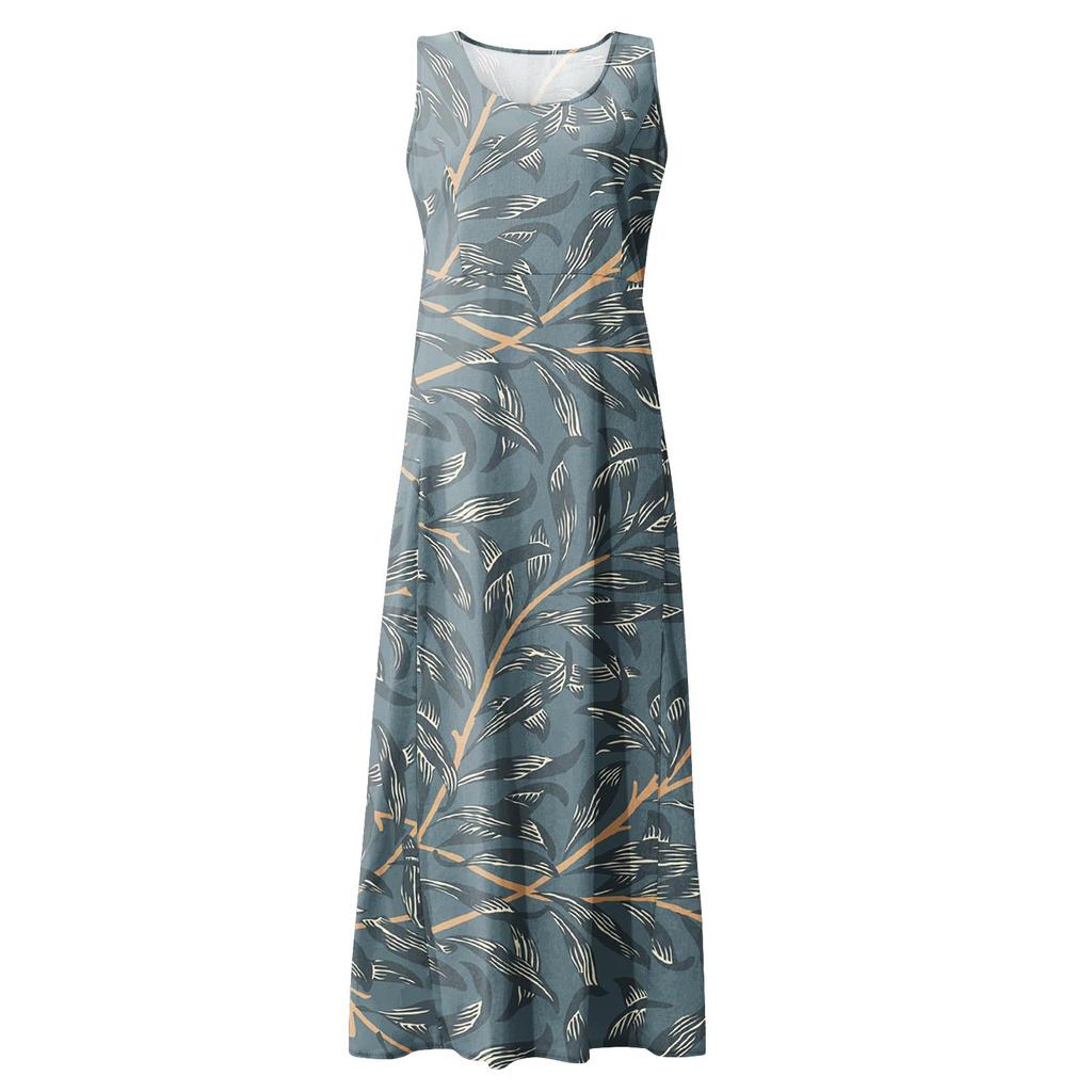 Женское летнее повседневное модное платье без рукавов с круглым вырезом и карманом в стиле ретро