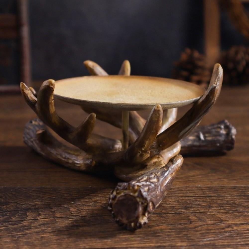 Handicraft Antler Candle Holder Vintage Tealight Holder Rustic Style Desktop Ornament Office