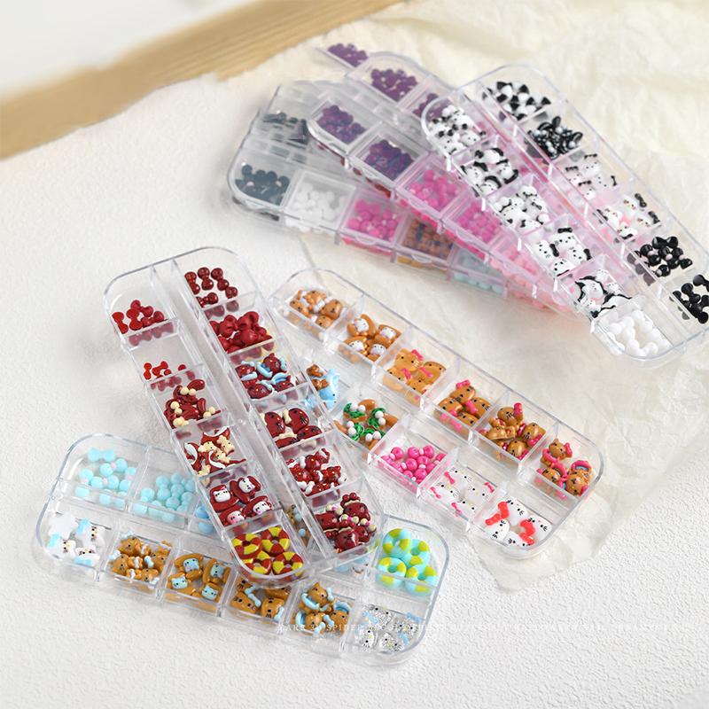 12 ячеек/коробка Мини бантики для дизайна ногтей 3D Милые конфетные цвета Шармы для ногтей Дизайны Сделай сам Смола Аксессуары для ногтей