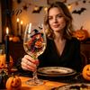 Halloween Wine Glass Glass, Spooky Ghost Cat Witch Pumpkin Drinking for Unique Cup Wines, Cocktails, Spirits, Holiday Glassware Dinner, Party Supplies