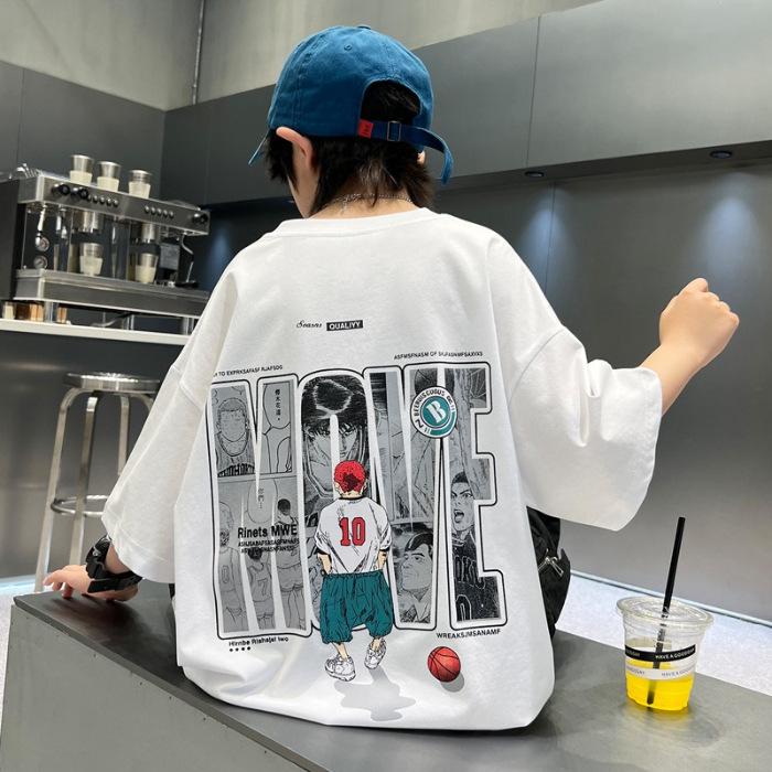 Футболка с короткими рукавами и принтом из чистого хлопка для мальчиков 2023 г.