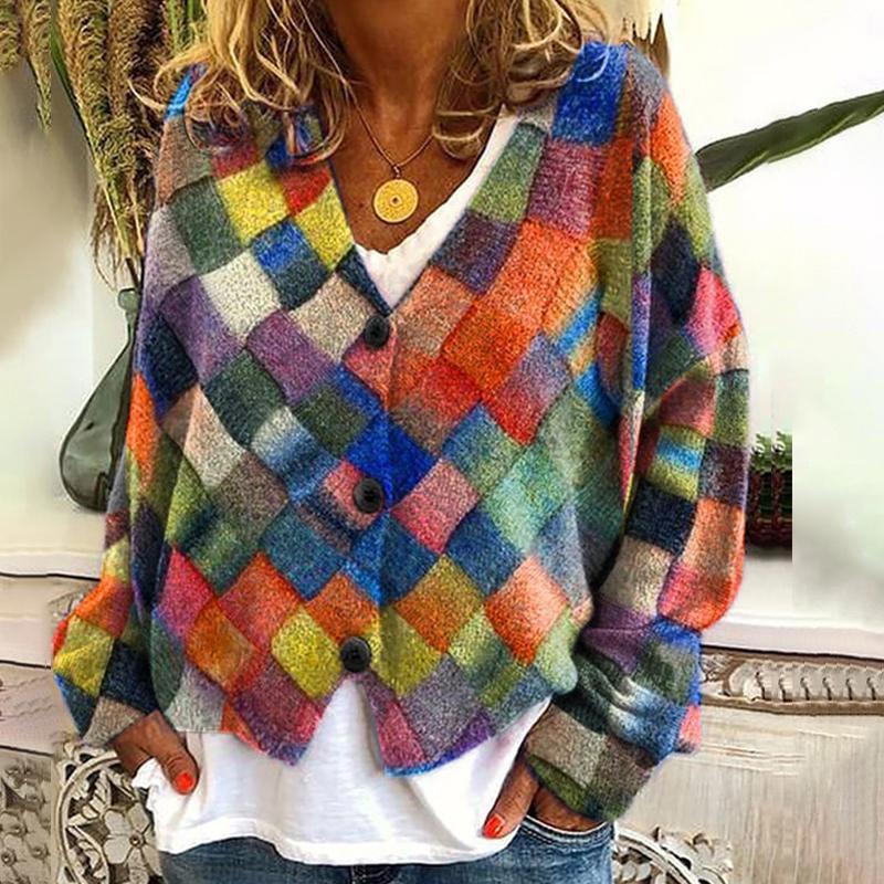 2026 Cross-border Christmas Abstract Print Casual Velvet Cardigan Cape Coat