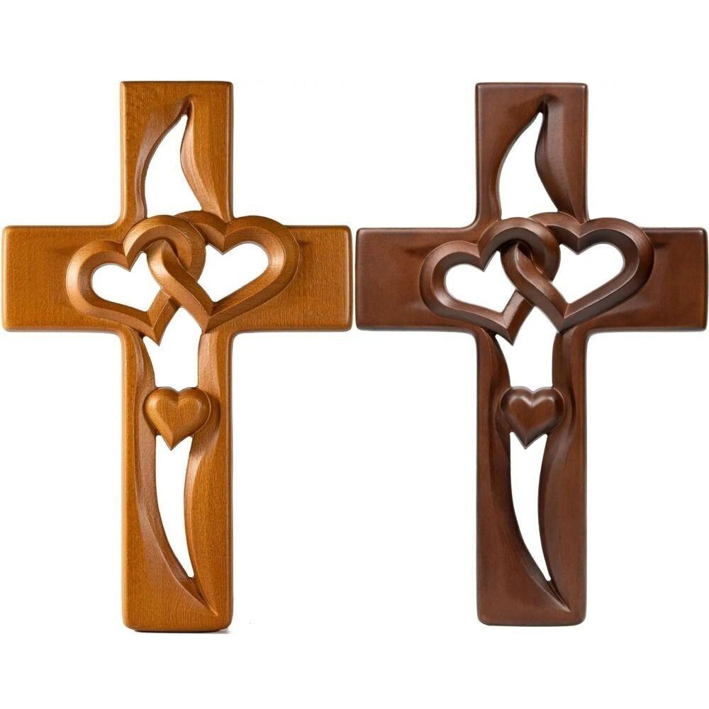 Solid Wood Intertwined Heart Wooden Cross Christian Log Cross Pendant Valentine's Day