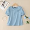 ZANZEA Women Casual Round Neck Summer Short Sleeve Blouse