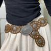 Женский ремень с круглой пряжкой и широкими люверсами, регулируемый ремень из искусственной кожи, преувеличенно круглый пояс с полым диском