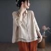Летний хлопок пенька художественный свободный поддельный два однотонных цвета рубашки топ для женщин
