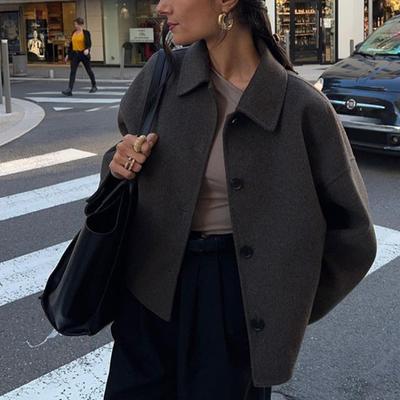 Модные флисовые короткие пальто с отложным воротником для женщин, повседневные однотонные однобортные куртки с карманами 2025 года, весна-осень, женская верхняя одежда