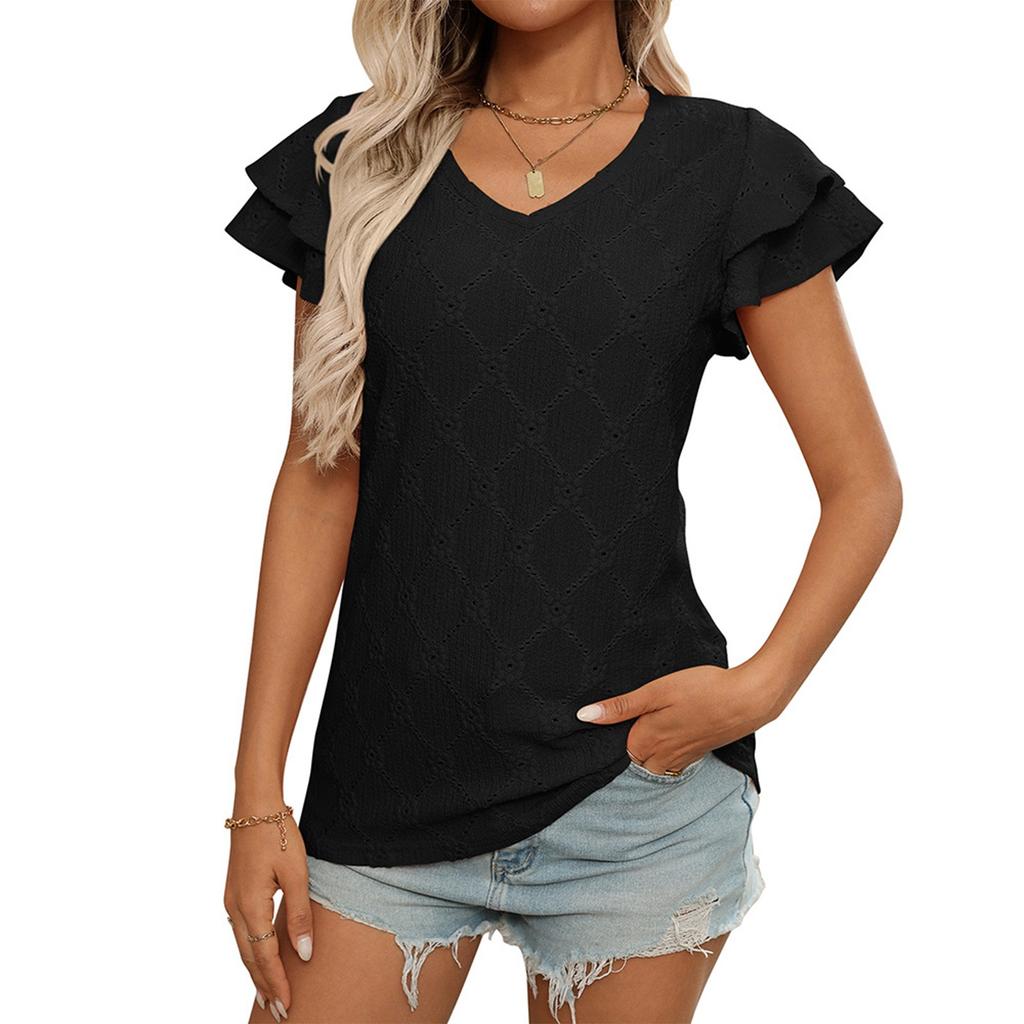 Женская модная однотонная футболка с короткими рукавами и V-образным вырезом
