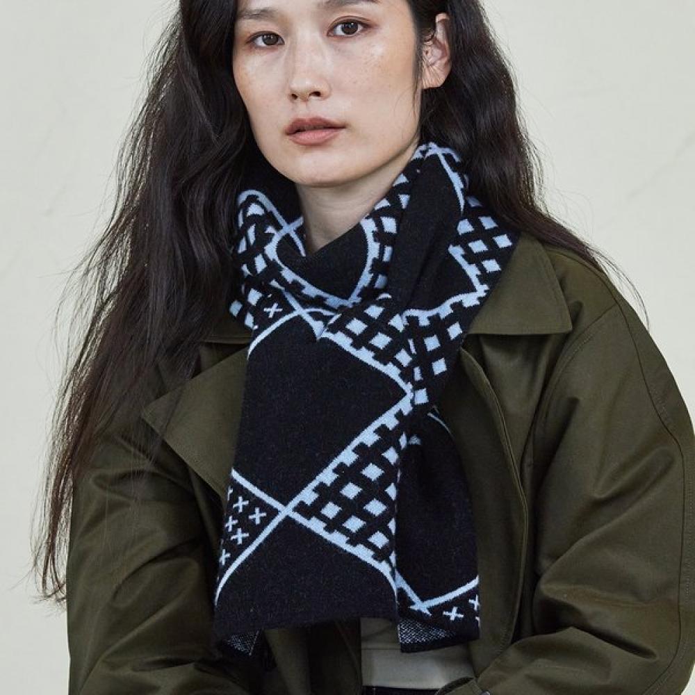 Ana Maison Cashmere Jacquard Scarf Black Km Diamond Black