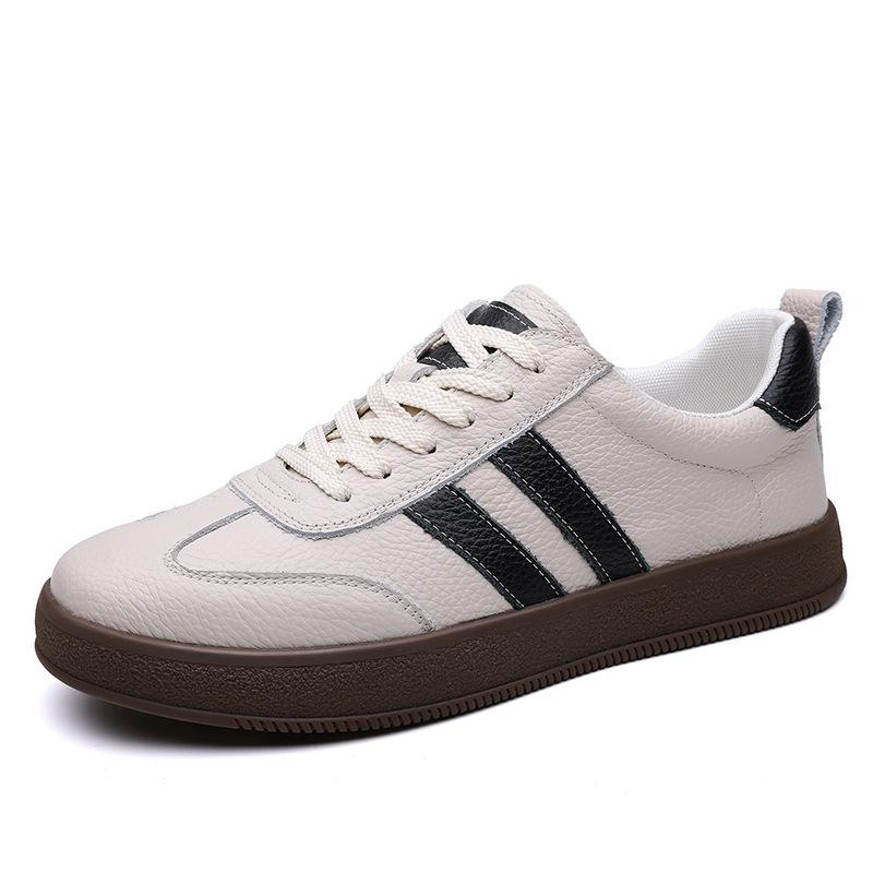 2025 Новая мужская обувь Натуральная кожа Повседневная обувь Модная полосатая коровья кожа Плоские кеды для скейтборда Молодежные кроссовки на шнуровке