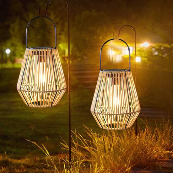 Солнечная бамбуковая лампа из ротанга с датчиком освещенности, автоматическое включение/выключение, IP65, водонепроницаемая, в стиле ретро, ​​ручная работа