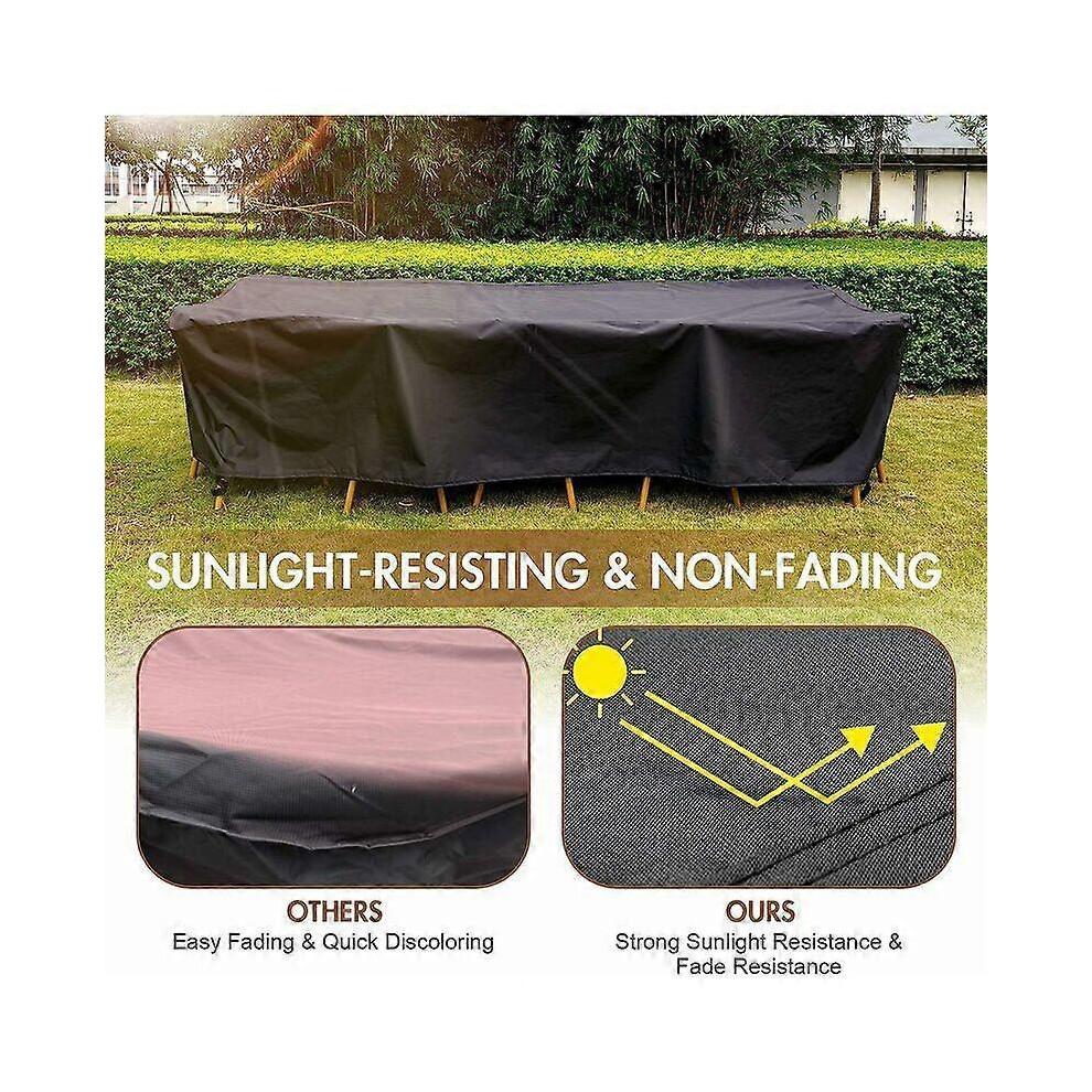 300cm Rectangular Garden Furniture Cover, Waterproof UV Resistant Outdoor Patio Table Chair Set Protector, Black