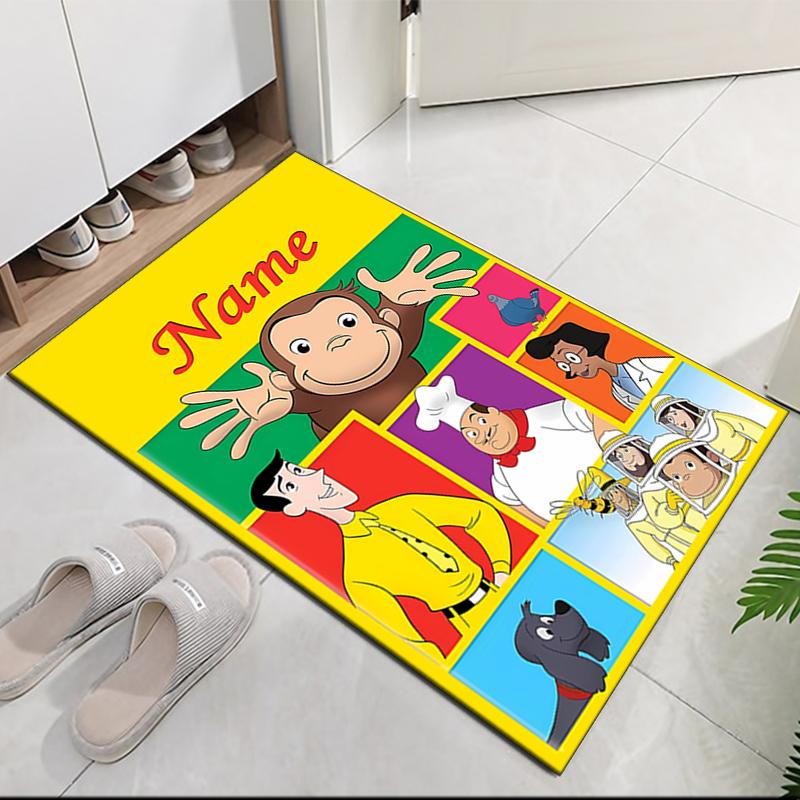 Custom Name Curious George Printed Carpet, for Office Chair Living Room Bedroom Kitchen Room Decor Gifts.