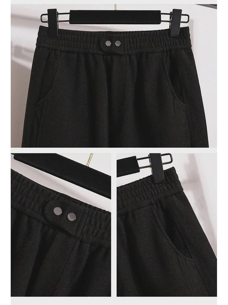 Women's Large Woolen Harem Pants - Autumn/Winter 2023 Relaxed Fit, Slim Straight Leg