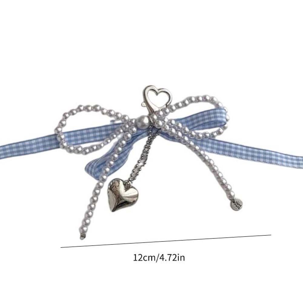 Pearl Plaid Ribbon Bow Key Chain Bag Pendant Phone Pendant Kawaii Balletcore Keychain  Bag Hanging