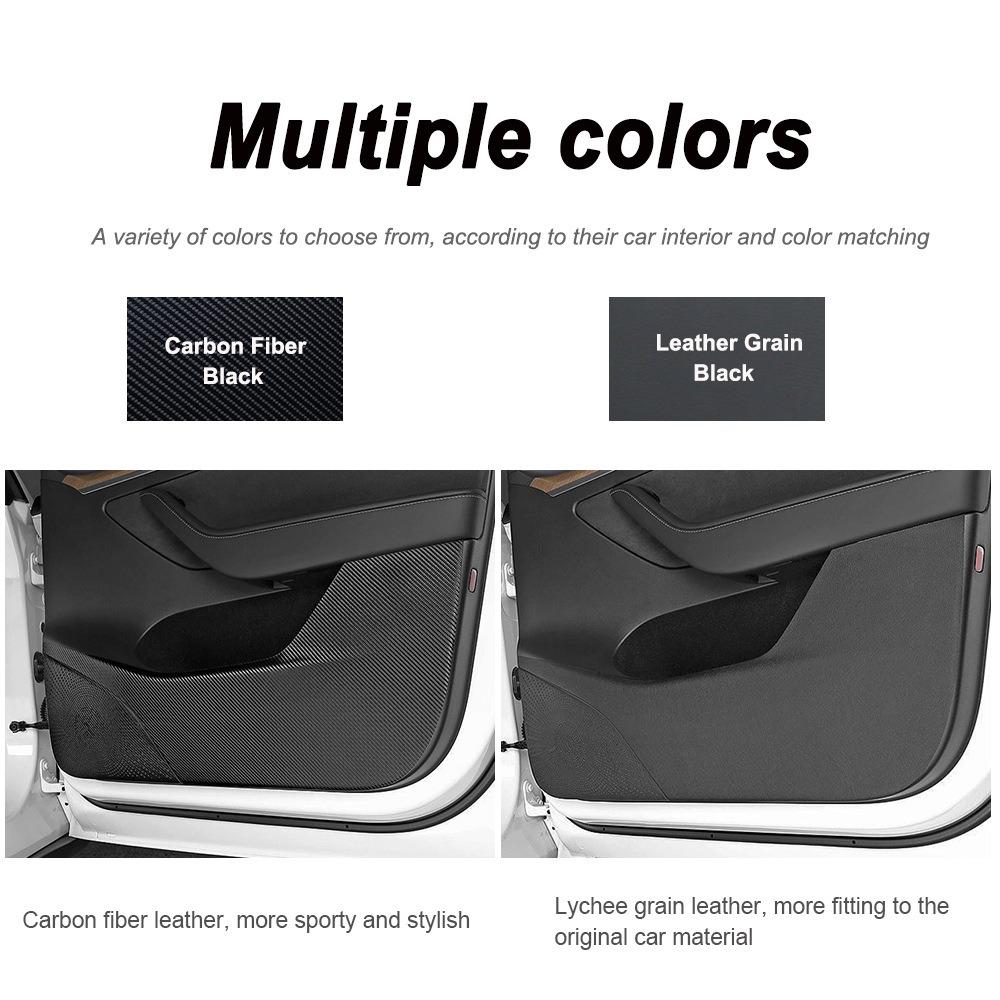 For Tesla Model 3/Y Car Door Anti-kick Mat Pad Panel Leather Carbon Fiber Interior Glove Box Protective Sticker Car Accessories