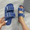 Летние джинсовые тапочки для женщин 2024 года, синие сандалии на плоской подошве с закругленным носком, женские повседневные шлепанцы, женские пляжные тапочки на плоской подошве, обувь Zapatos