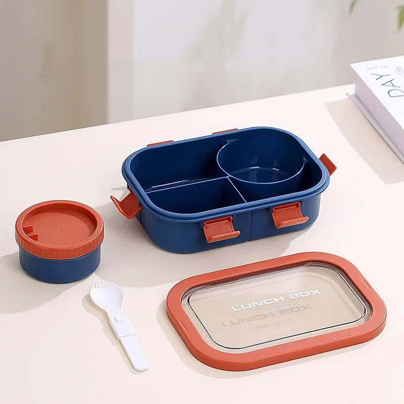Портативный ланч-бокс с отделениями, ланч-бокс с суповой миской, ложкой, пряжкой, герметичный ланч-бокс, контейнер для еды для пикника и кемпинга
