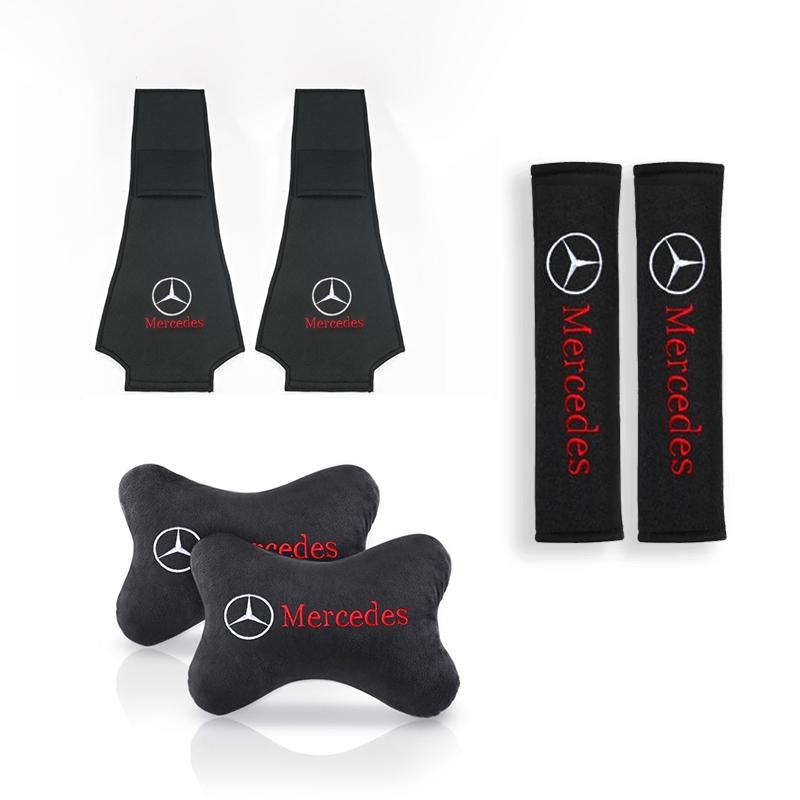 CRX1 Embroidery Car Seat Head Neck Rest Cushion Headrest Pillow Seat Belt Pad For Benz AMG W205 C300 W203 W206 W108 W124 W126 Sticker