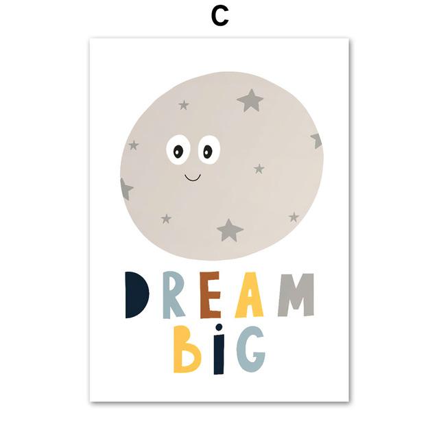Космическая ракета, планета, звезда, мультяшный алфавит, цитаты из снов, художественная картина на холсте, плакаты на скандинавскую тему, принты, настенные панно, декор для детской комнаты, без рамки