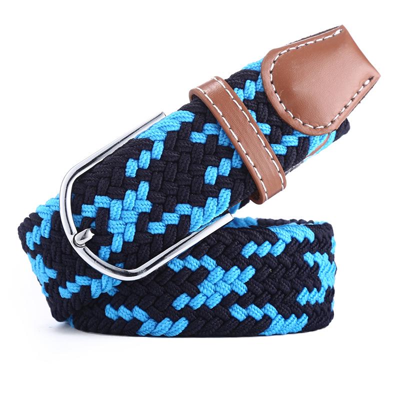 Men Women Colorful Elastic Stretchy Belt Leather End and Silver Metal Buckle