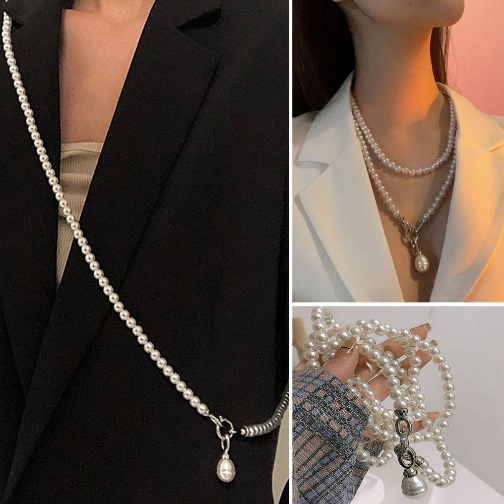 Pearl Pendant Necklace Cool Decorative Chain Simple Suit Crossbody Chain