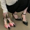 Fashion Love Diamond-Bow High Heels 2025 New French Socialite Style Pointy Thin Heel Hollow Toe Sandals