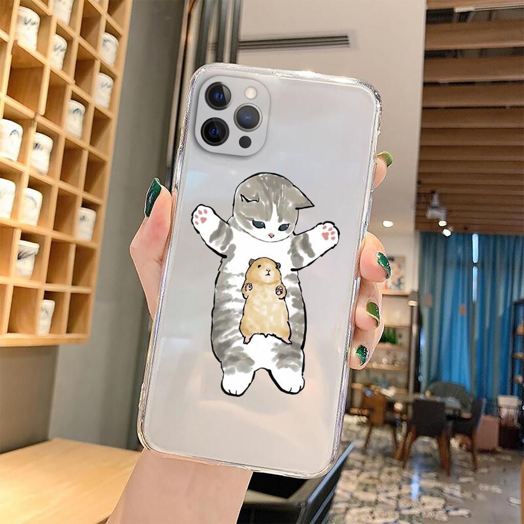 Чехол для телефона с забавным мультяшным котом для iPhone 11 12 Pro Max 13 XR XS X 8 7 SE 2020 Plus, прозрачный мягкий чехол из ТПУ с милым животным рисунком