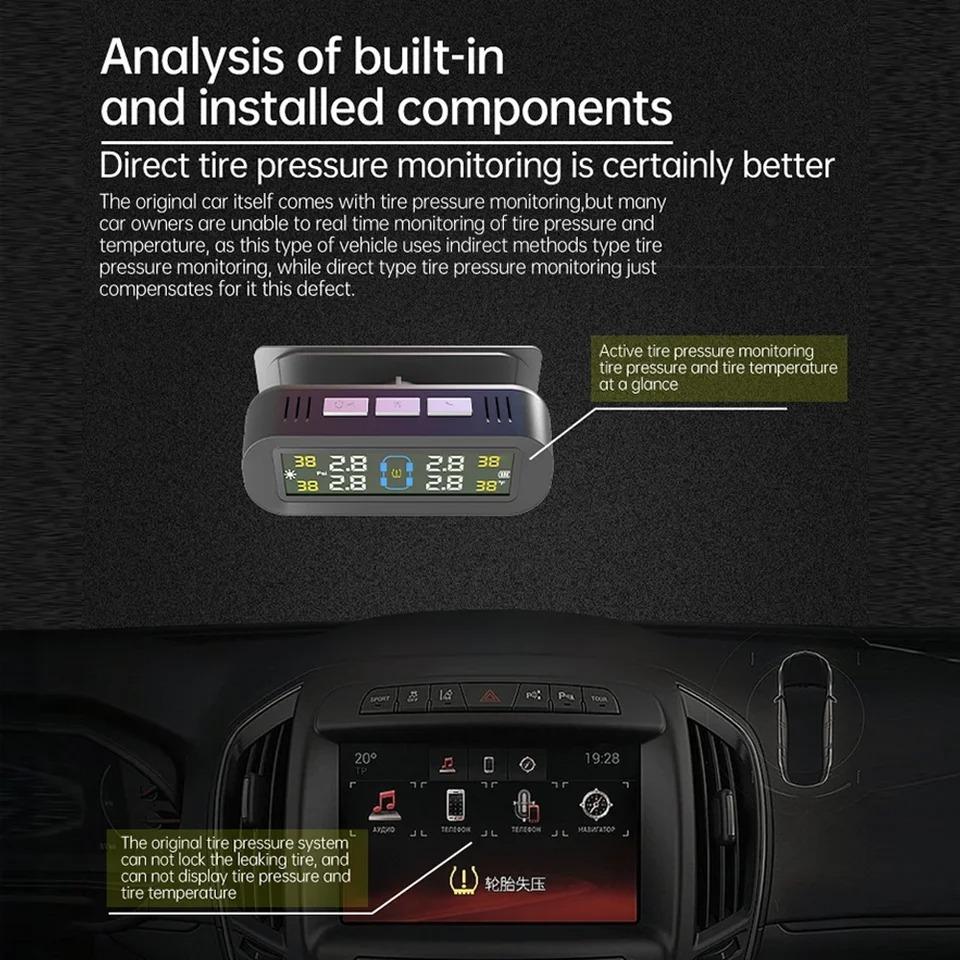Солнечная TPMS Система контроля давления в шинах Предупреждение о температуре Экономия топлива с 4 внешними датчиками Монитор давления в шинах автомобиля